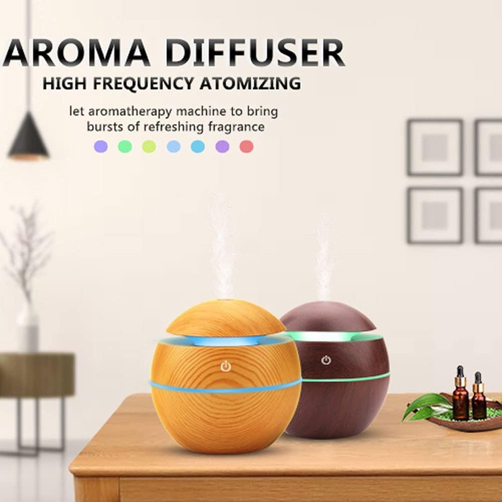 Humidifier Aroma Diffuser with Elegant Wood Design - 300ML - Very Quiet for Office Bedroom - USB Powered