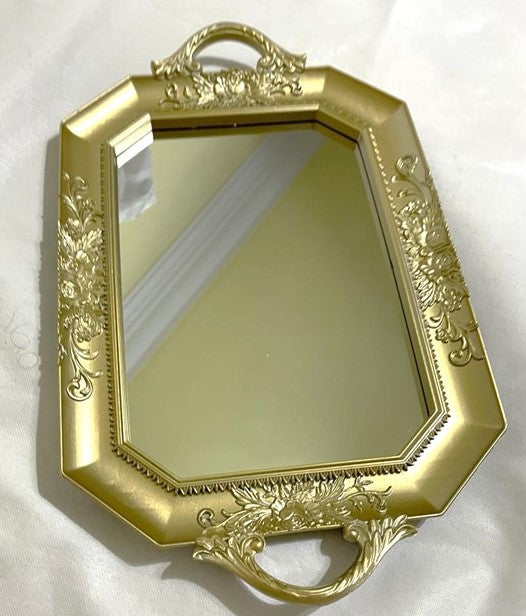Plastic Mirror Tray- Gold