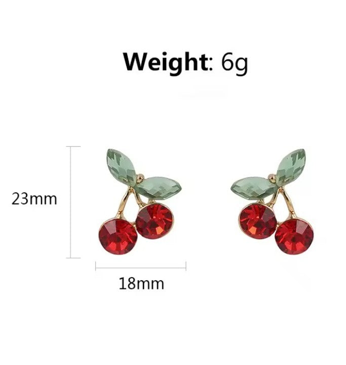 Crystal Rhinestone Cherry Stud Earrings