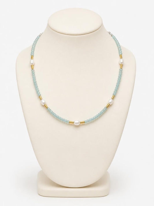 Light Blue with pearls- Necklace