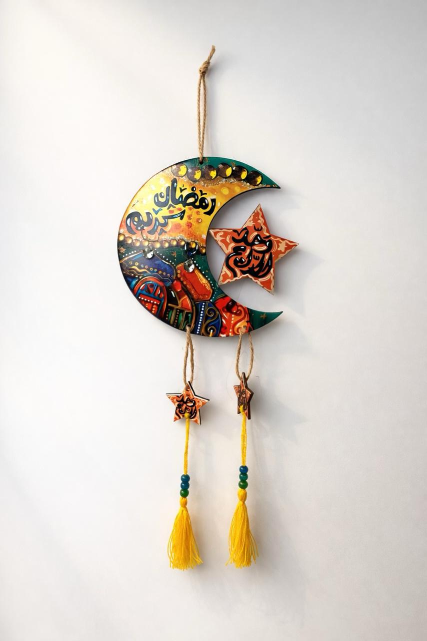 Crescent Wooden Wall Pendant- Orange16cm
