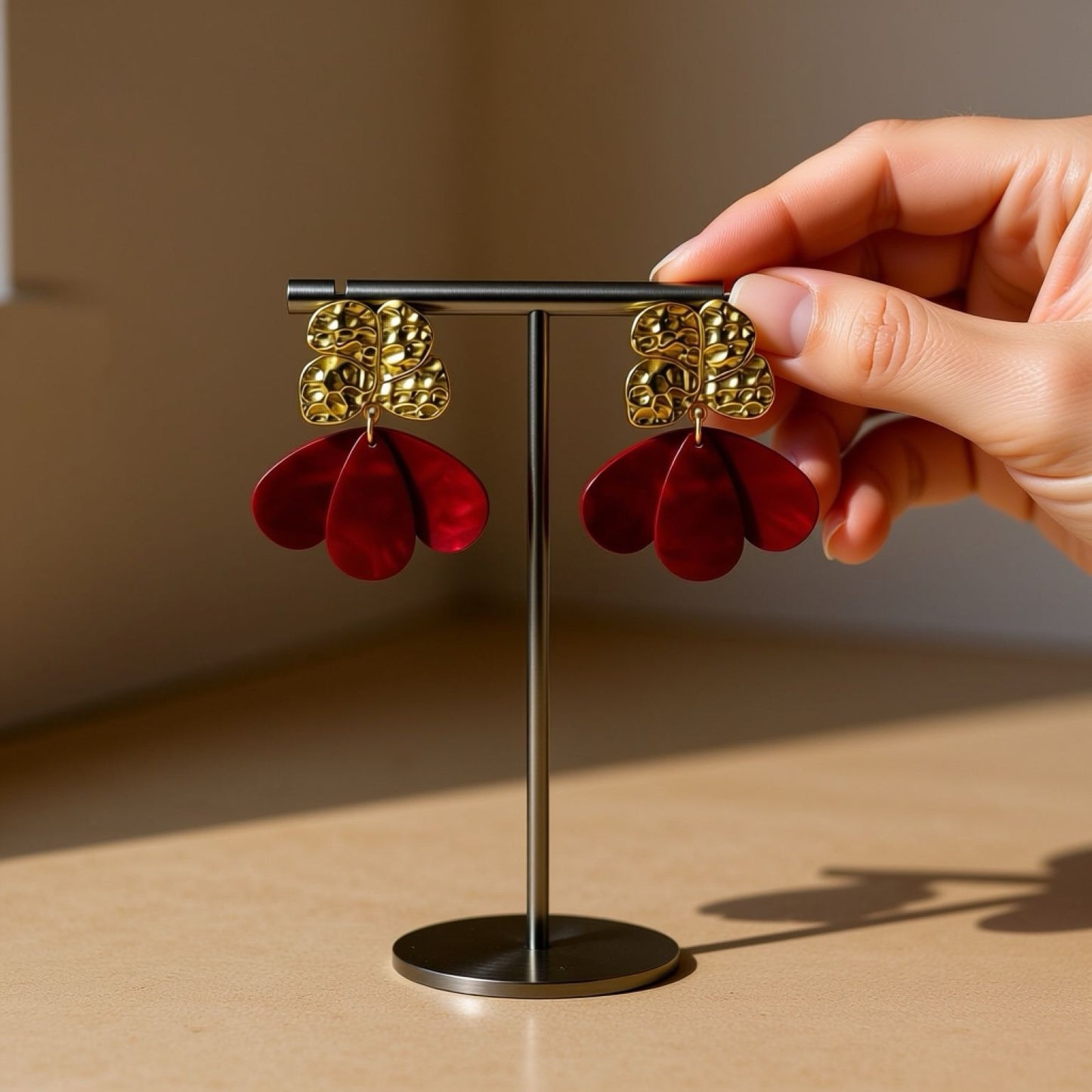 Gold & Red Acrylic Earring