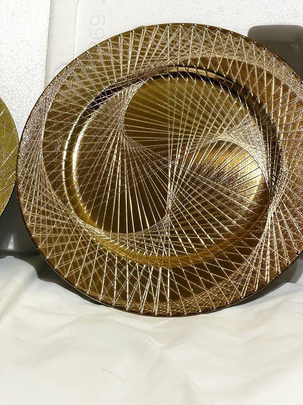 Decorative Round Plastic Tray - Gold - Circles