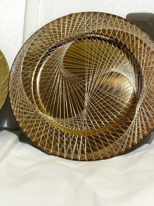 Decorative Round Plastic Tray - Gold - Circles