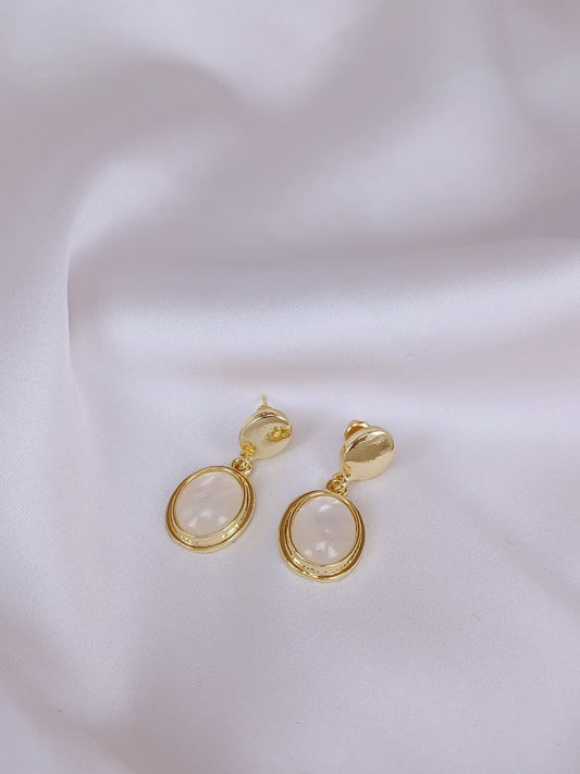 Gold Plated White Stone - Earring