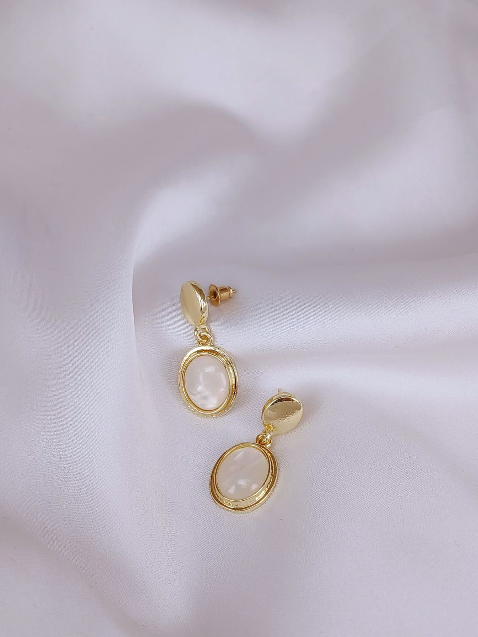 Gold Plated White Stone - Earring