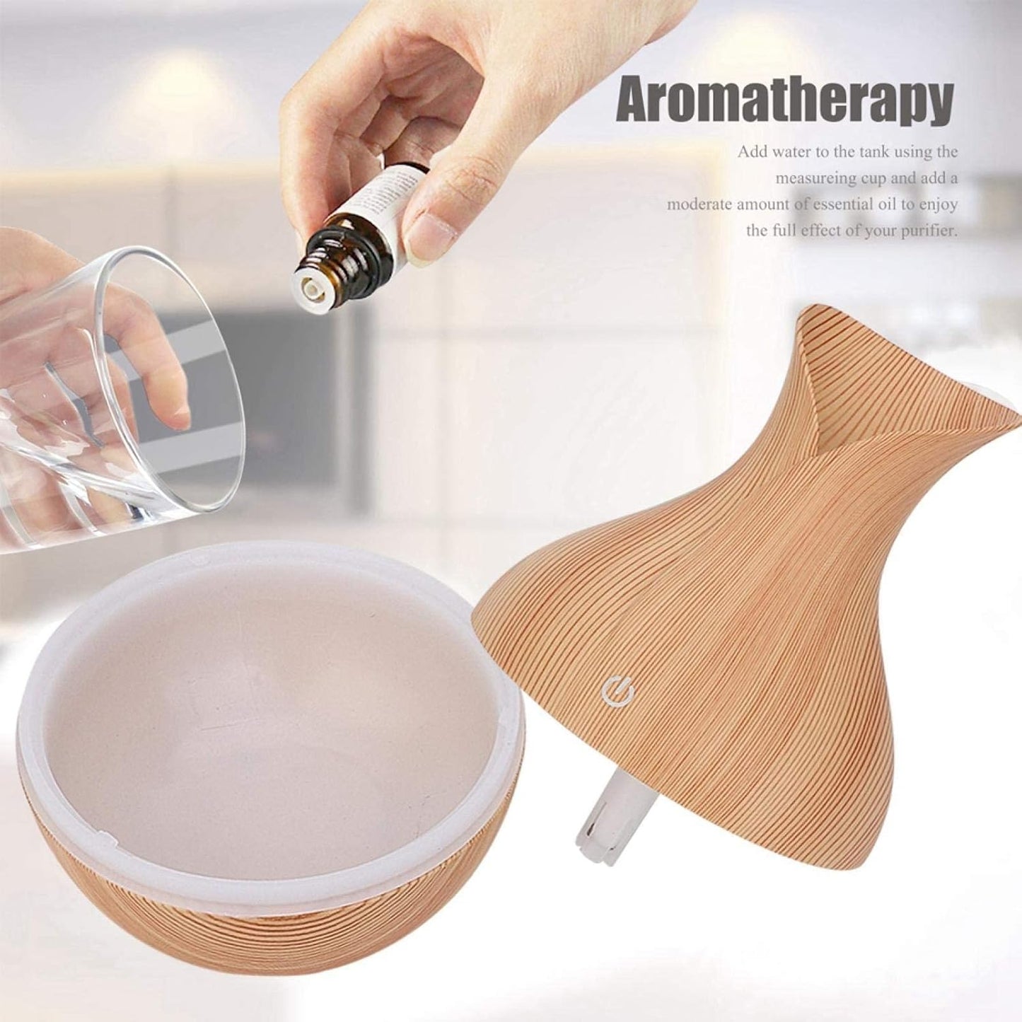 Humidifier Aroma Diffuser with Elegant Wood Design - 300ML - Very Quiet for Office Bedroom - USB Powered 