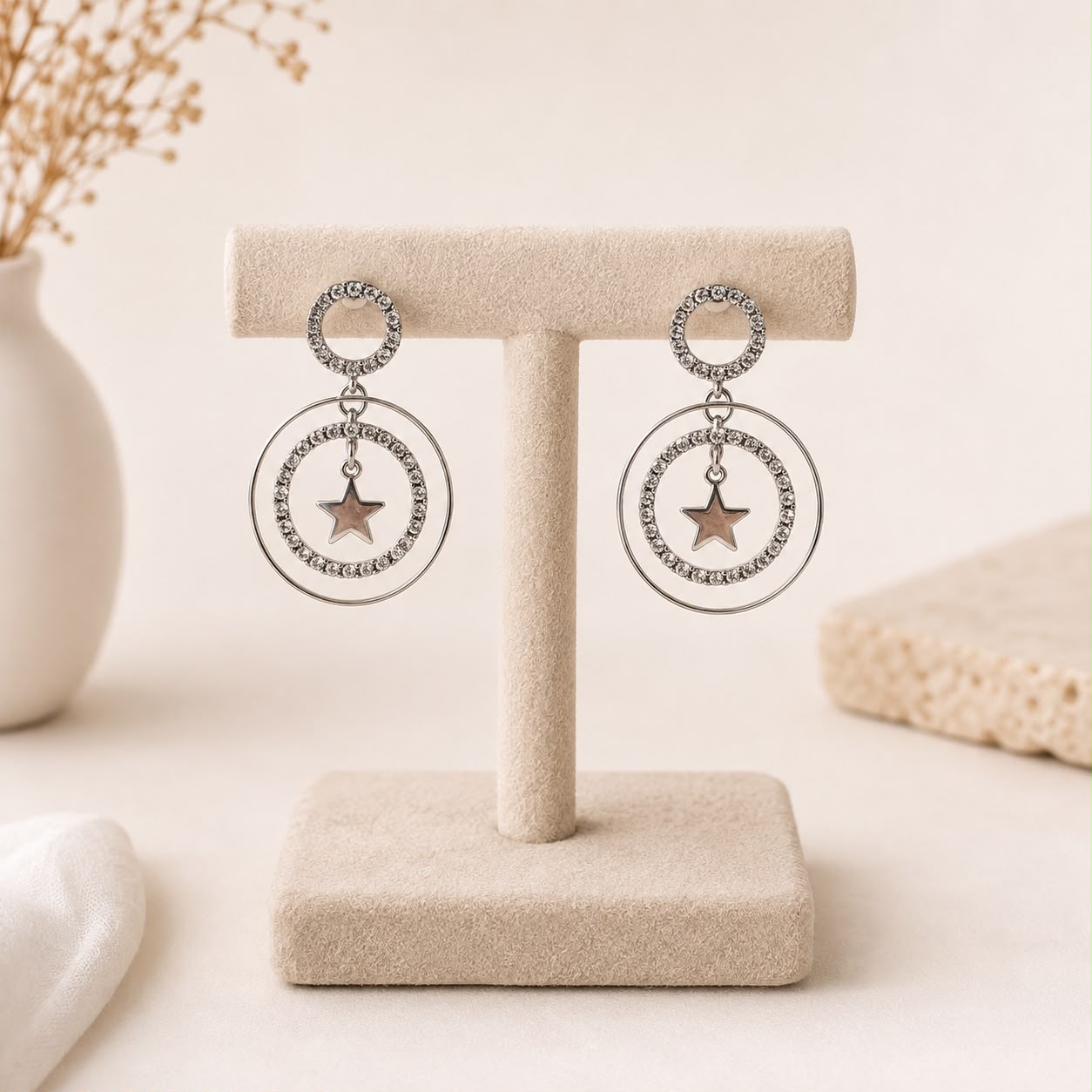 Circle with Star Earring - Silver