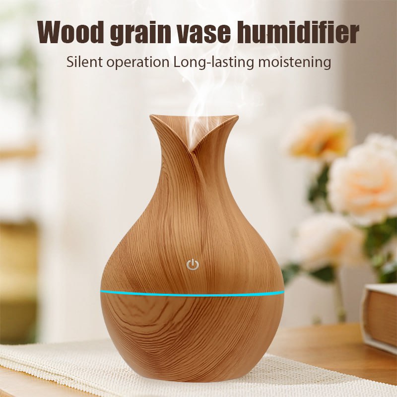 Humidifier Aroma Diffuser with Elegant Wood Design - 300ML - Very Quiet for Office Bedroom - USB Powered 