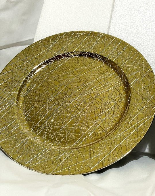 Decorative Round Plastic Tray - Gold