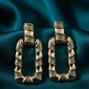 Rectangle grey & gold earring