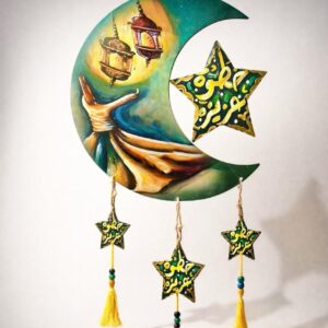 Ramadan Decoration Wooden Wall Pendant- Crescent Green