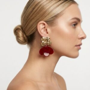 Gold & Red Acrylic Earring