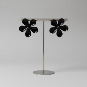 Big Acrylic Flower Earring - 7 cm - Black
