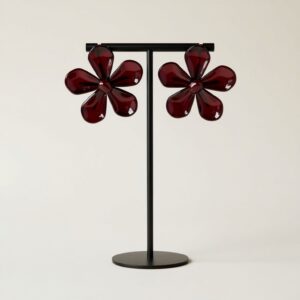 Big Acrylic Flower Earring - 7 cm - Red